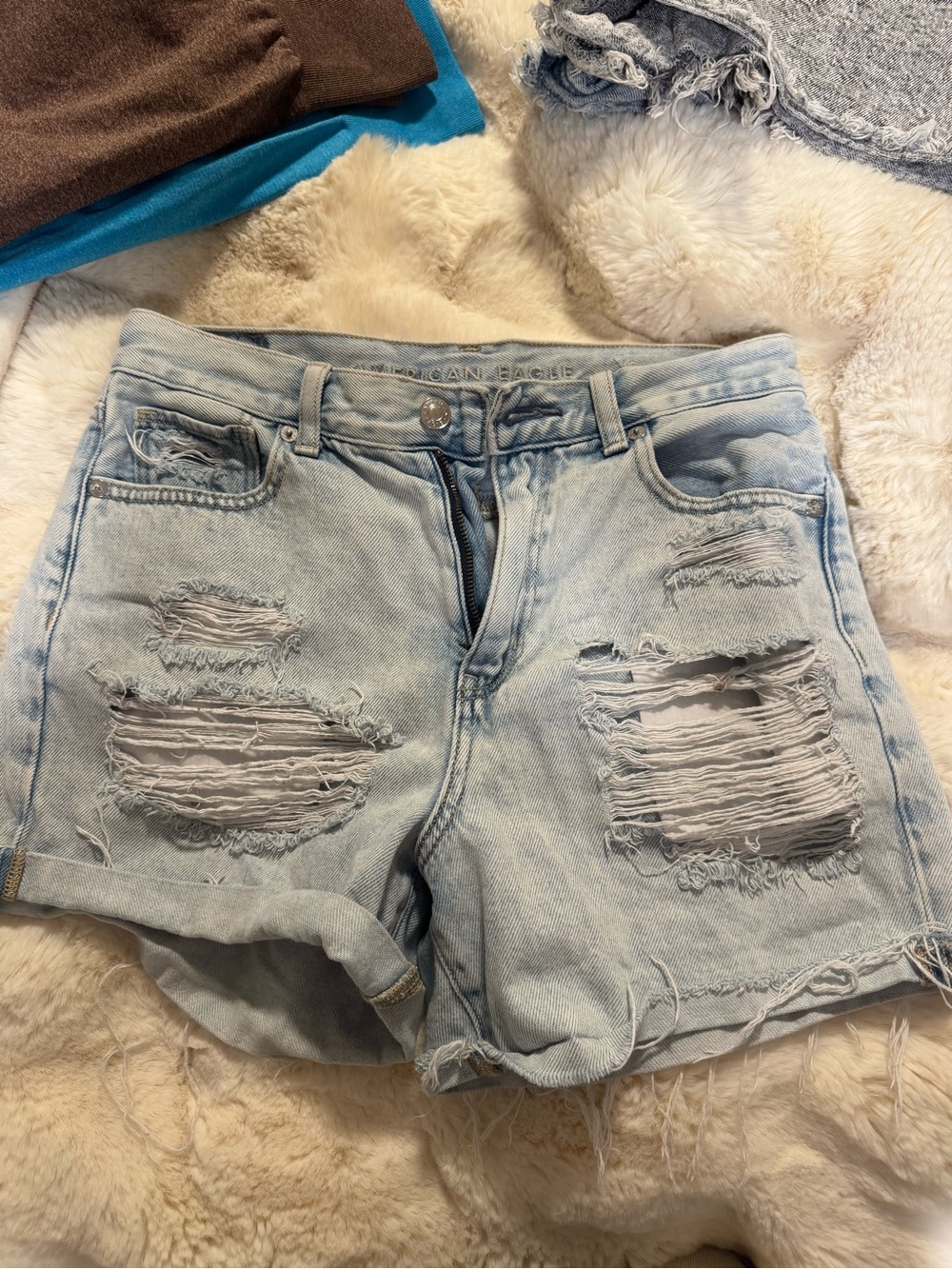 American Eagle Outfitters Light Blue Distressed Denim Cutoff Shorts